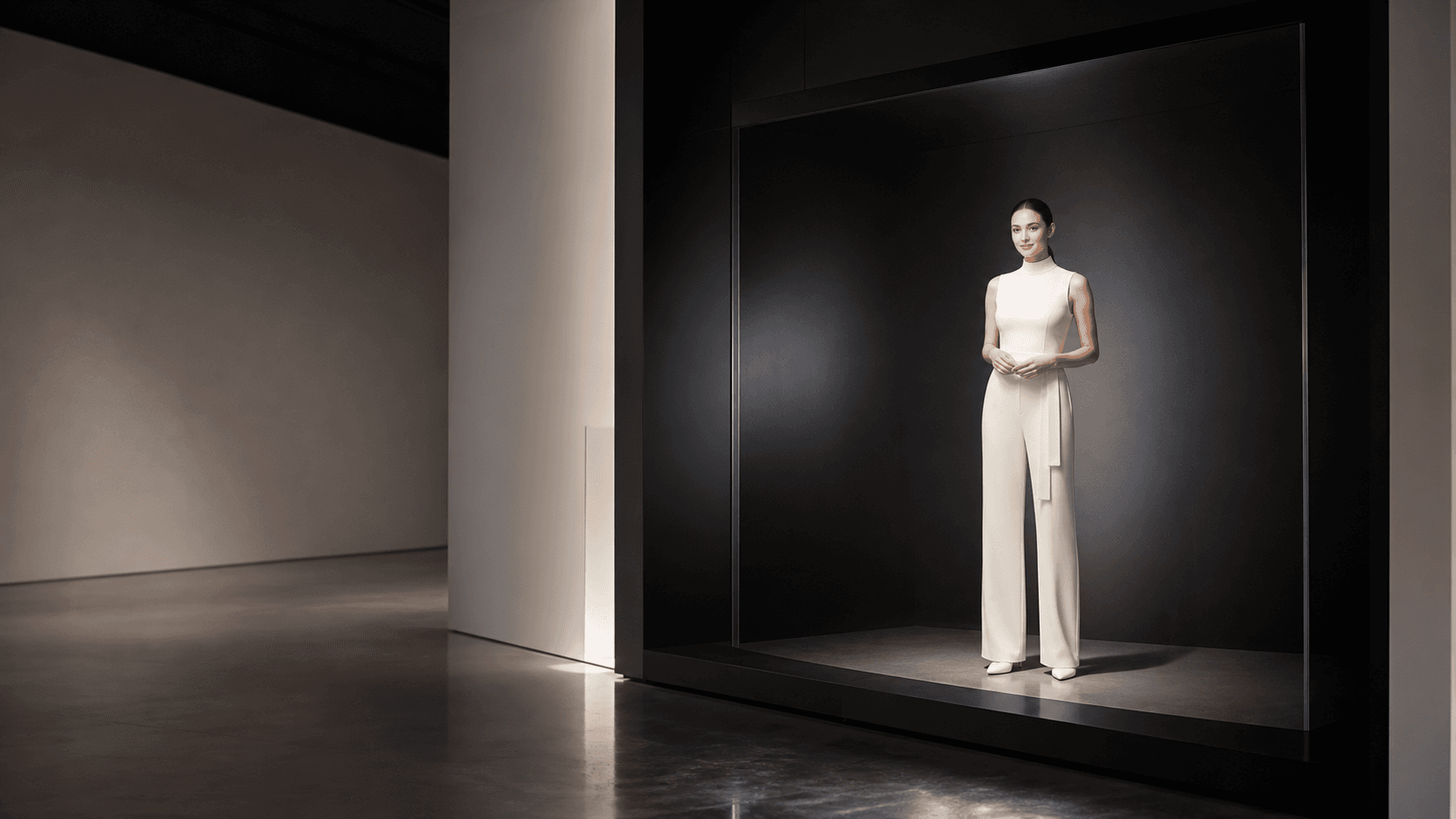 Concept visualization of a digital person appearing in an architectural optical display